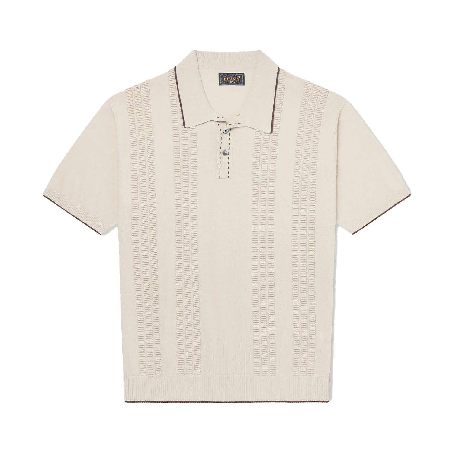 トップス polo shirt / BEAMS Beams Plus Knit Polo Raised Pattern Jacquard Line - Beige