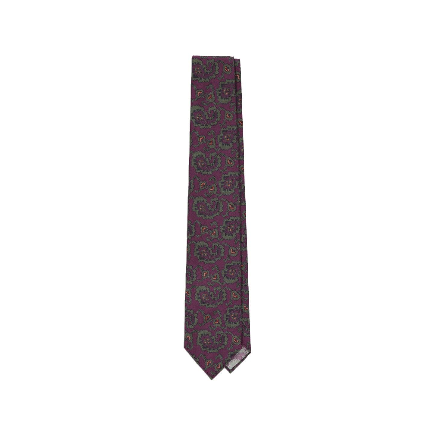 Purple Large Paisley Print Silk Self Tipped Tie – Drakes
