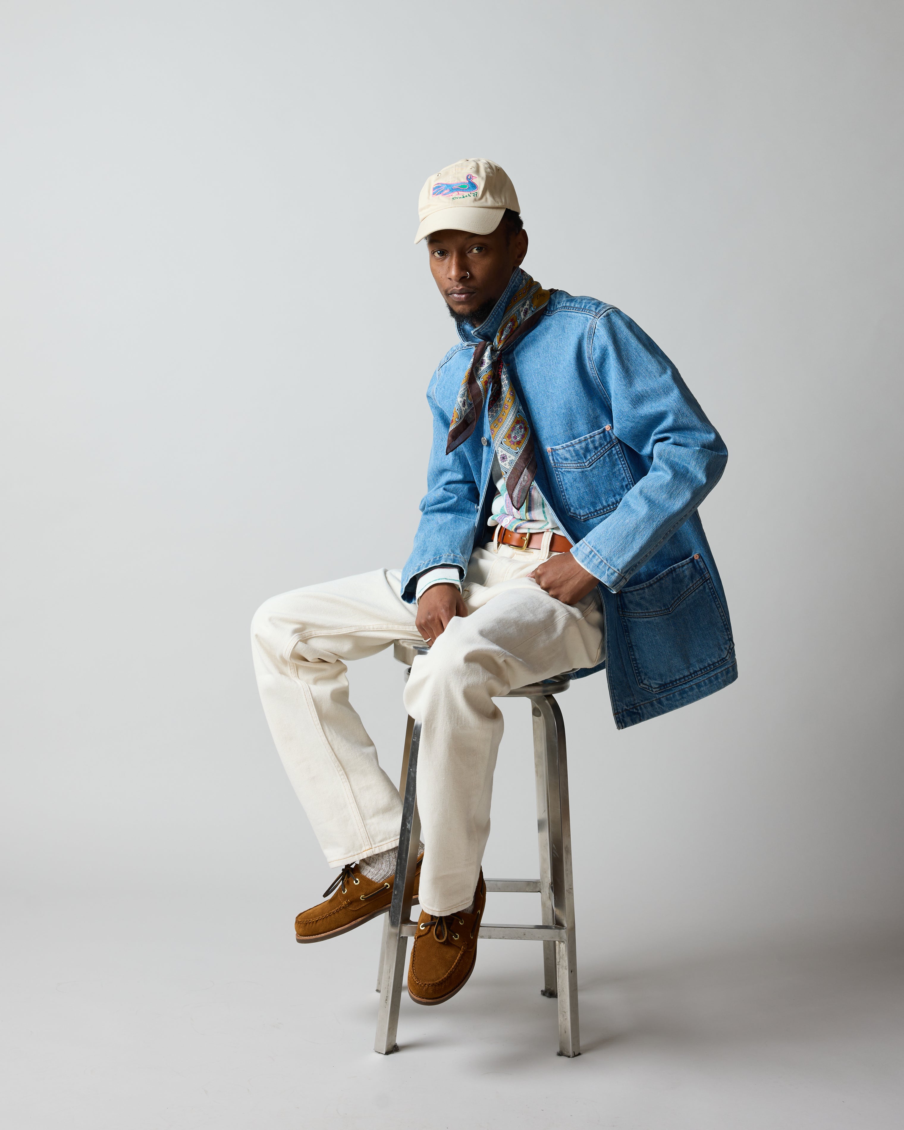 【せんちょー夢】  SAILING JACKET Drakes of London Selvedge Denim Five-Pocket Chore Jacket - Bleach