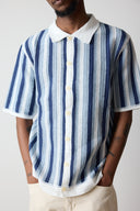 S/S Porto Shirt - Stripe Crochet- Blue/Ecru