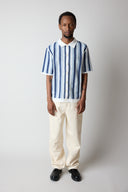 S/S Porto Shirt - Stripe Crochet- Blue/Ecru