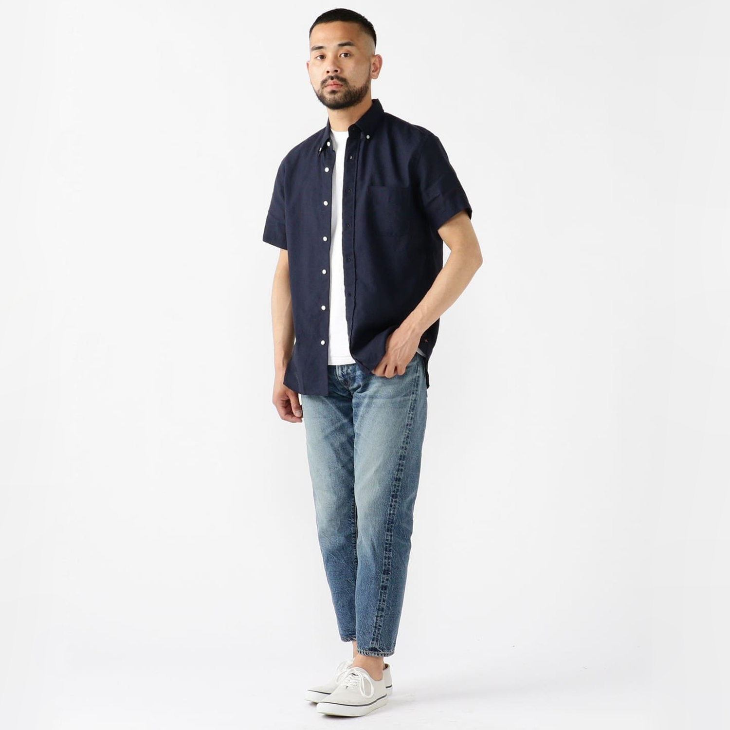 Beams Plus S/S B.D. Oxford Coolmax Linen - Navy – Stomping Ground