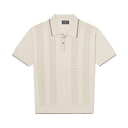 Knit Polo Raised Pattern Jacquard Line - Beige
