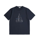 Holger Organic Boat Print T-Shirt - Dark Navy