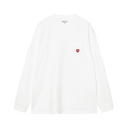 L/S Pocket Heart T-Shirt- White / Red