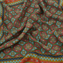 Floral Medallion Print Wool-Silk Bandana - Red, Blue and Gold