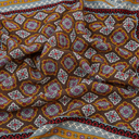 Floral Medallion Print Wool-Silk Bandana -  Brown, Blue and Gold