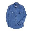 Denim Cotton Two Pocket Work Shirt - Mid-Blue