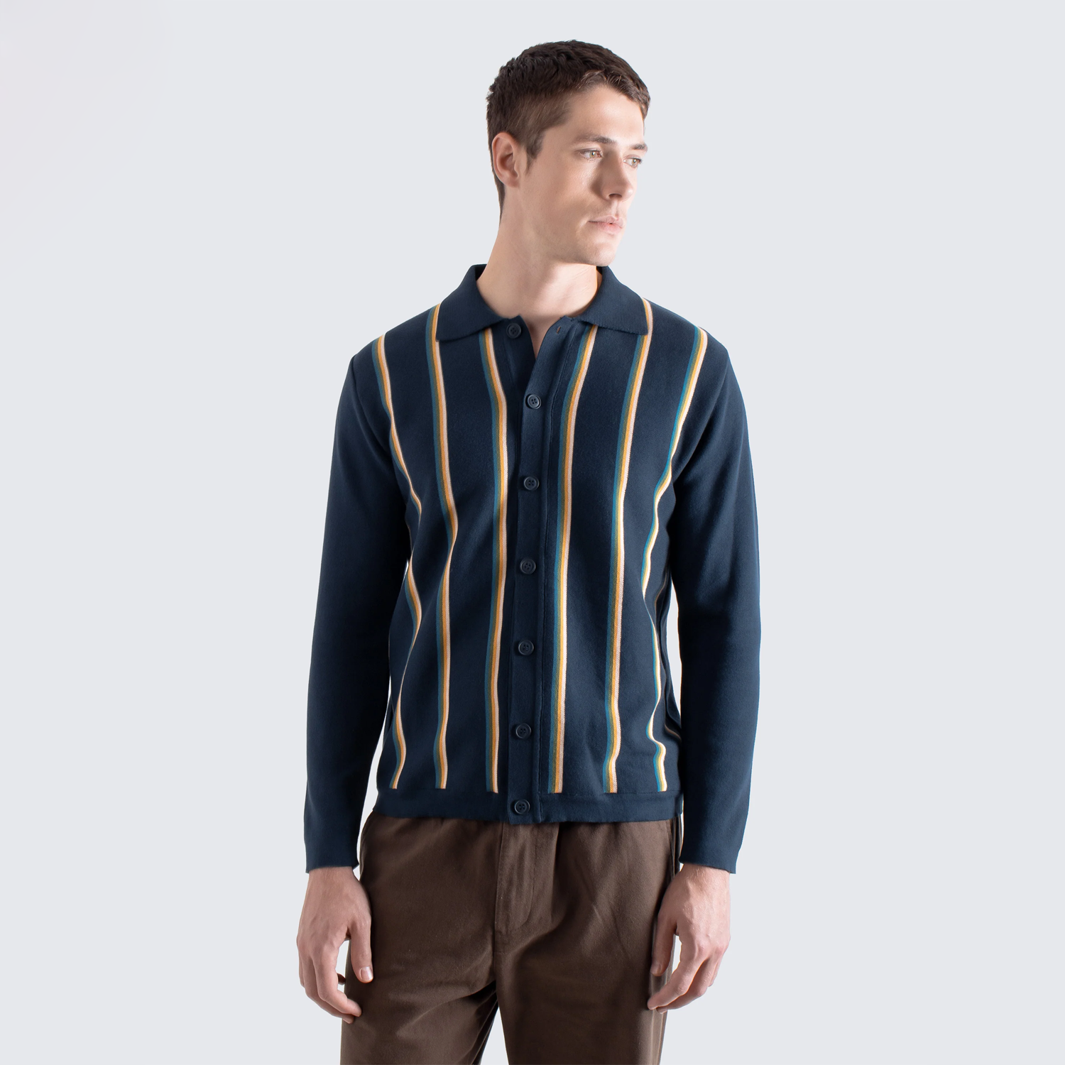 【Mサイズ】Midweight65/35Hopper FieldCardigan Far Afield Zigger Cardigan - Kuki Stripe - Navy/Multi – Stomping