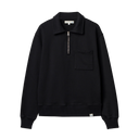 ZIP03 - Authentic Fleece Polo Collared Half-Zip Cotton Sweatshirt - Deep Black