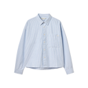 SHIRT05OX - Cropped Boxy Style Cotton Oxford Long Sleeve Shirt - Light Blue Stripes