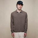 Merino Wool-Cashmere-Silk Long Sleeve Polo Shirt - Grain