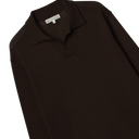 Refined Knitted Merino Wool Long Sleeve Polo - Coffee
