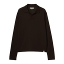 Refined Knitted Merino Wool Long Sleeve Polo - Coffee