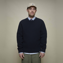 Waffle Structured Pullover - Merino Wool Cashmere Blend - Navy