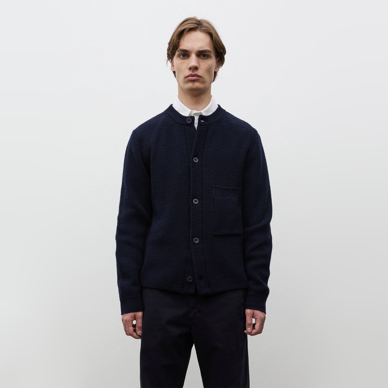 Norse Projects Gullverket Cotton Wool Rib Cardigan - Dark Navy