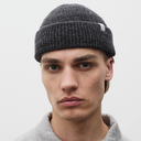 Shallow Cotton Wool Rib Beanie - Dark Grey Melange