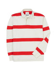 Drake's L/S Stripe Rugby Shirt - White & Red