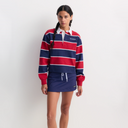 Blondie Serif Logo Rugby Polo - Dark Navy / Ruby / White