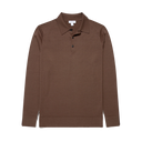 Fine Knit Merino L/S Knit Polo Shirt - Bark