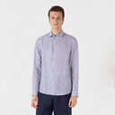 L/S  Linen Shirt - White/Navy Stripe