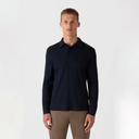 Long Sleeve Waffle Polo Shirt - Navy