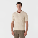 S/S Linear Mesh Stitch Polo Shirt - Ecru