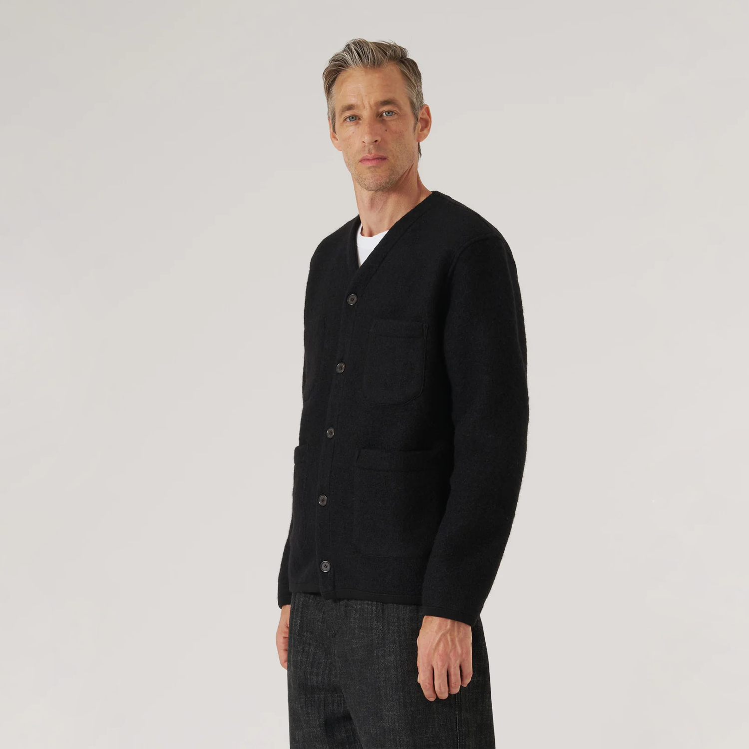 Universal Works Cardigan Wool Fleece - Black – Stomping Ground
