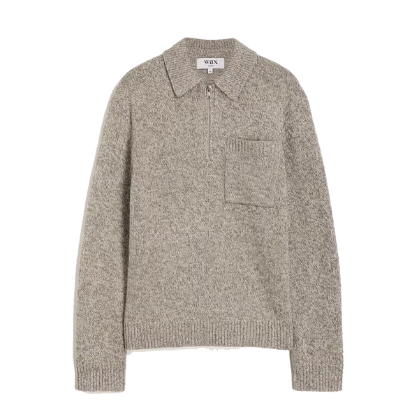 Wax London Alpha - Grey Plain Stitch Fleck-Wool Zip Polo – Stomping Ground