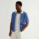 Belle SS shirt Tipped Pointelle - Blue / Ecru