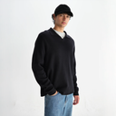 Carter Open Collar Polo Milano Knit - Black