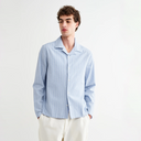 Corey Seersucker Cotton Stripe Shirt -  Blue / Ecru