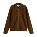 Friar - Brown Brush Cable Knit Zip Cardigan