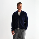 Friar - Navy Brush Cable Knit Zip Cardigan