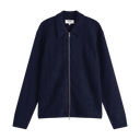 Friar - Navy Brush Cable Knit Zip Cardigan
