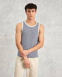 Montague Vest - Blue/Ecru Mini Stripe