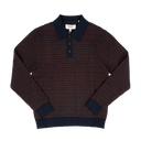Oban Geometric Long-Sleeve Knitted Polo -  Brown And Navy