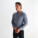 Oban - Grey Blue Diamond Stripe Knitted Polo
