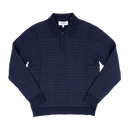 Oban Geometric Long-Sleeve Knitted Polo - Navy