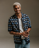 S/S Porto Shirt - Navy Splash Crochet