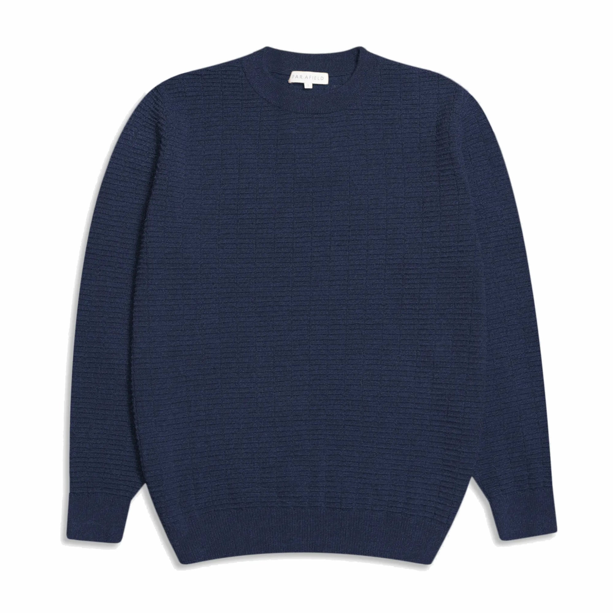 Vitor Ribbed Crewneck NAVY
A mid-weight pullover that’s been given a satisfying stretch and texture, thanks to the waffle knit technique. Made in Istanbul from an Italian Merino wool blend.
– Italian Merino Wool blend– Non-mulesed and chlorine free certified– Elasticated cuffs, hem and neck– Regular fit, true-to-size FAR AFIELD