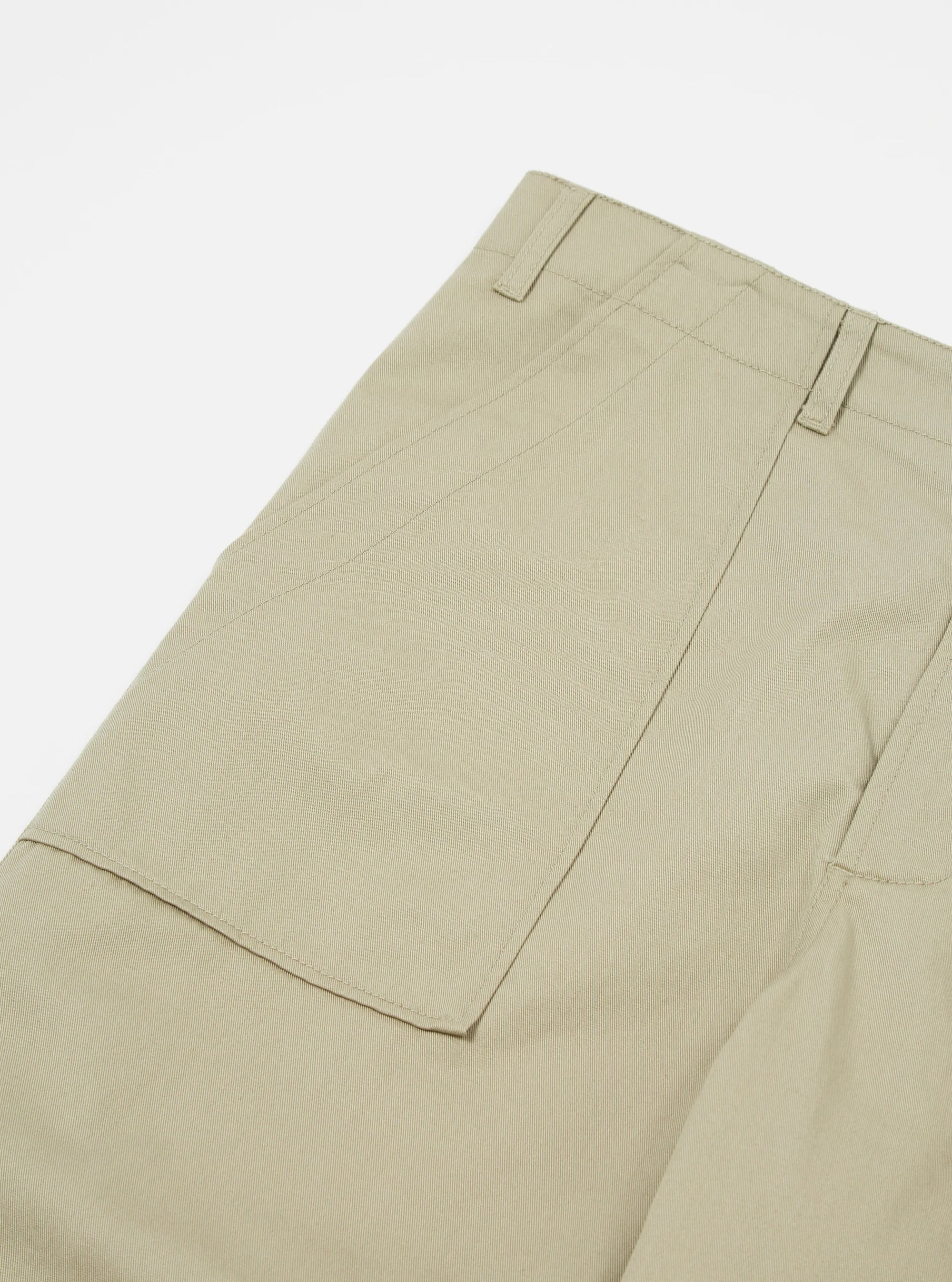 Twill Fatigue Pant STONE
• Product Code: REF 00132.
• Straight fit.
• Zip fly.
• Buckle waist adjusters.
• Two front patch pockets.
• Two rear buttoned flap patch pockets.
• Fabric Content: 100% Cotton, 100% Cotton Trim.
• Washcare: Wash at 30 degrees. Do not bleach. Do not tumble dry. Warm iron. Do not dry clean. Wash like colours together.  UNIVERSAL WORKS