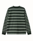 CARHARTT WIP L/S Merrick Striped T-Shirt DARK CEDAR / THYME
The L/S Merrick T-Shirt is cut from midweight cotton jersey in a regular fit, and features allover yarn-dyed stripes, for a deeper and longer lasting color. On the front are smaller horizontal stripes which are contrasted with larger block stripes on the back. A pocket with a woven Square Label appears on the left chest.


100% cotton
Regular fit
Long sleeves
Yarn-dyed
Square Label

