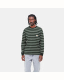 CARHARTT WIP L/S Merrick Striped T-Shirt DARK CEDAR / THYME
The L/S Merrick T-Shirt is cut from midweight cotton jersey in a regular fit, and features allover yarn-dyed stripes, for a deeper and longer lasting color. On the front are smaller horizontal stripes which are contrasted with larger block stripes on the back. A pocket with a woven Square Label appears on the left chest.


100% cotton
Regular fit
Long sleeves
Yarn-dyed
Square Label

